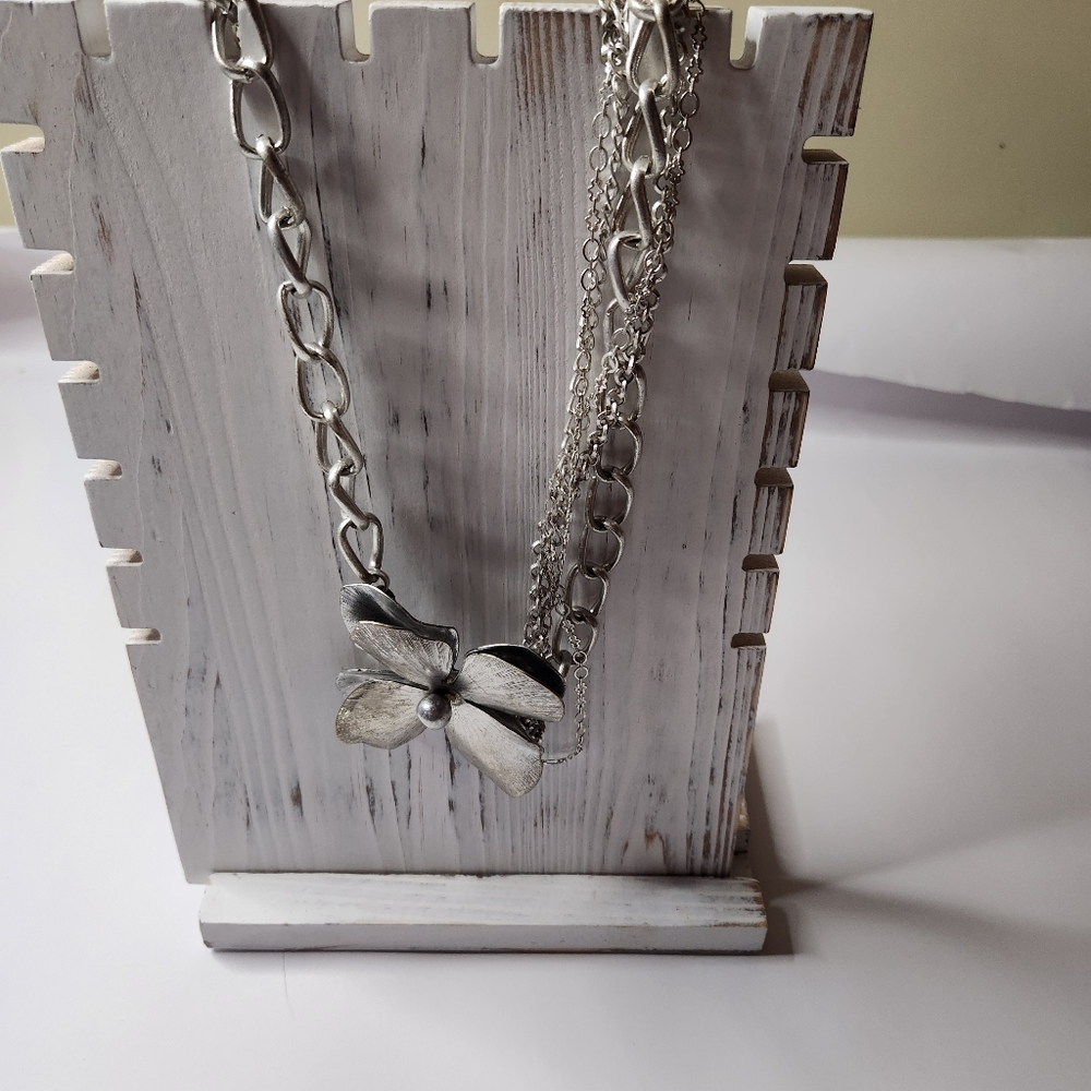 Jessica Simpson silver tone Multichain with flower pendant necklace